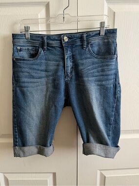 Guess Women's Dark Blue Rolled Hem Denim Shorts
